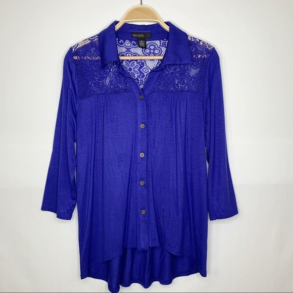 Weavers Tops - Weavers Blue 3/4 sleeve Button Down Blouse Large